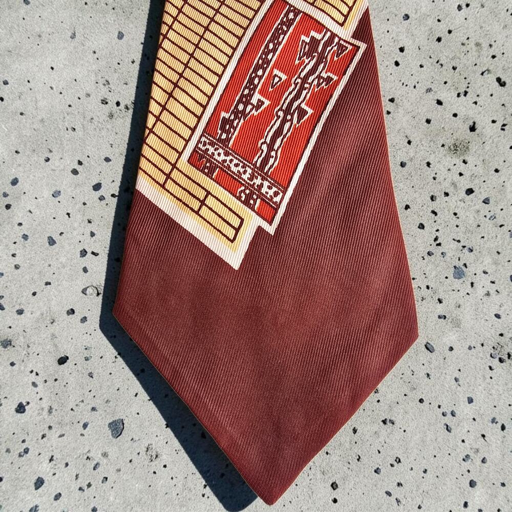 VTG 1940s 1950s Geometric Necktie Brutalist Style Mid Century MCM Rayon Wide 3⅞"
